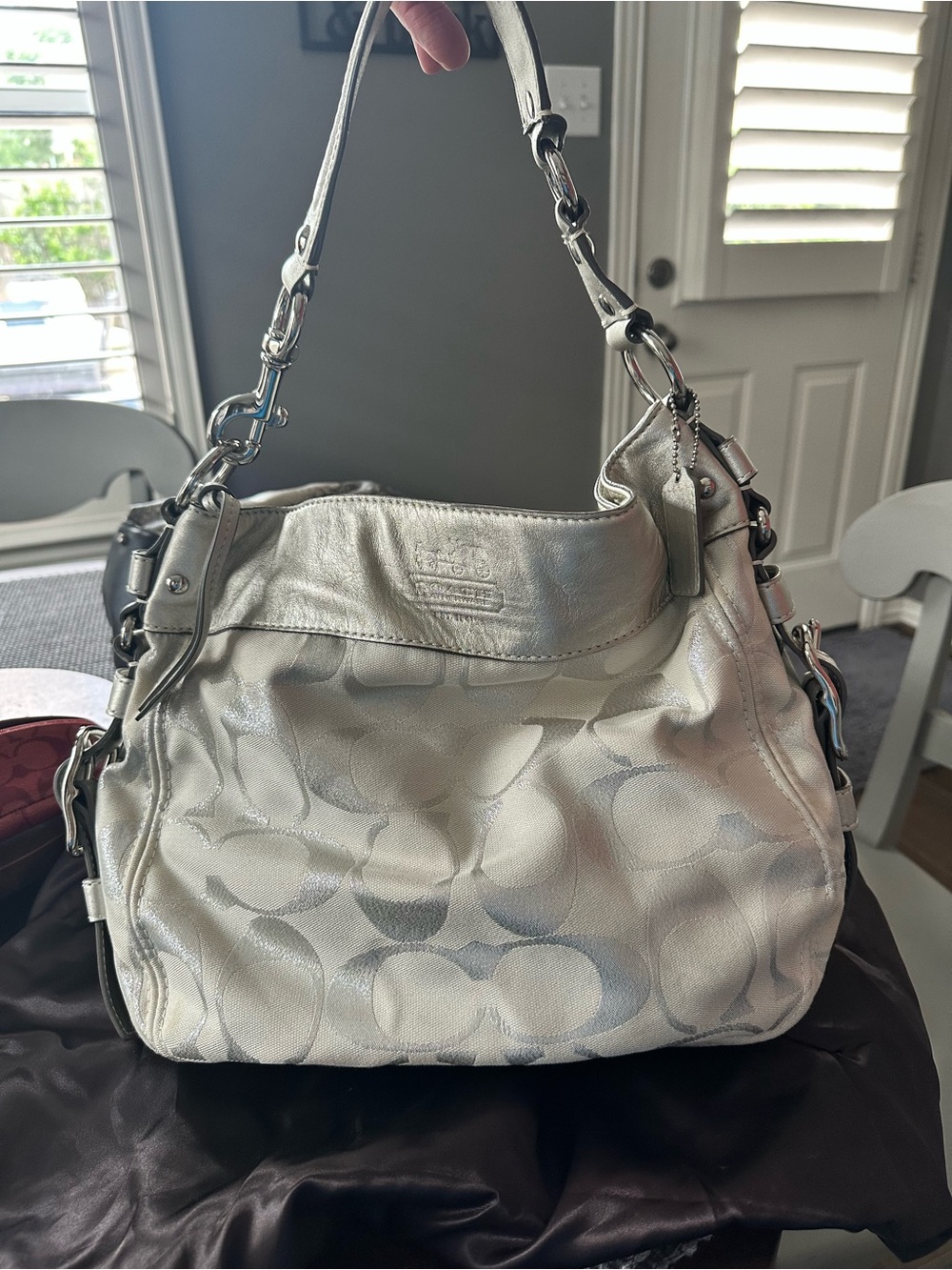 Coach Metallic Silver Signature Shoulder Bag